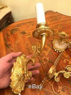 Antique French Bronze 3 Candle Holders & 2 wall lamps