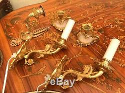 Antique French Bronze 3 Candle Holders & 2 wall lamps