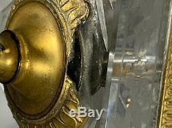 Antique French Gold Gilt Bronze & Etched Crystal Two Three Burner Candelabras