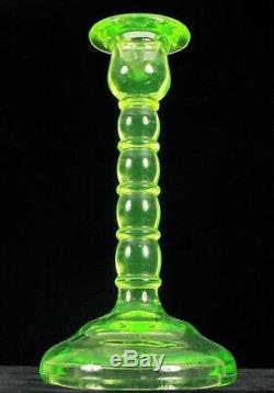 Antique Green Vaseline Uranium Glass Candlestick Candle Holder Super Vibrant 8
