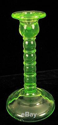 Antique Green Vaseline Uranium Glass Candlestick Candle Holder Super Vibrant 8