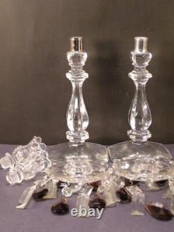 Antique Heisey Glass Crystal Purple Cut Prism Lamps Candlestick Holder Bobeche