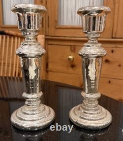 Antique Mercury Glass Pair Of Candle Holders 8 3/4 X 3.5