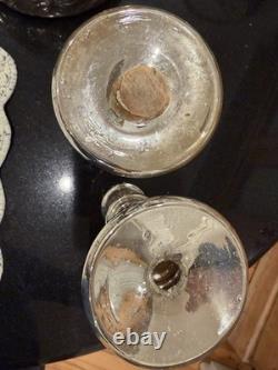 Antique Mercury Glass Pair Of Candle Holders 8 3/4 X 3.5