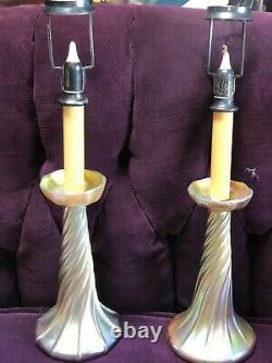 Antique Mint Signed Tiffany Candle Holders Sticks Complete with Shades