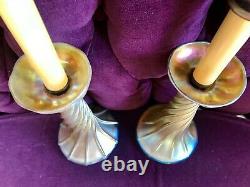 Antique Mint Signed Tiffany Candle Holders Sticks Complete with Shades