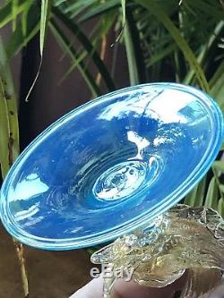 Antique Murano Glass Salviati Dolphin Gold Opal Blue Candle Holder Venetian
