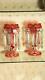 Antique Pair Cranberry Glass Cut To Clear Victorian Mantle Candle Lusters Prisms