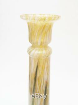 Antique Pair Franz Welz Czech Bohemian Glass Candlesticks Uranium Manganese