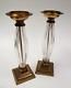 Antique Pair Mcm Buffet Mantel 15 Brass & Glass Candle Holders Fit 7/8 Taper