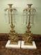 Antique Pair Of 16 Girandoles Brass Marble Glass Candle Sticks Holders Prism's