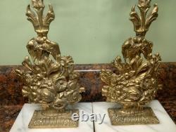 Antique Pair Of 16 Girandoles Brass Marble Glass Candle Sticks Holders Prism's