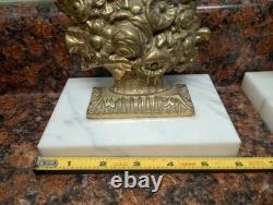 Antique Pair Of 16 Girandoles Brass Marble Glass Candle Sticks Holders Prism's