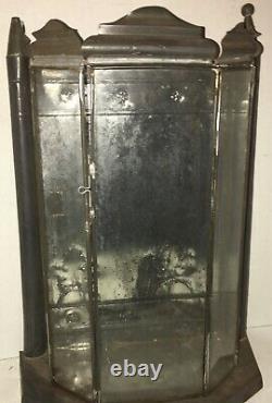 Antique Primitive Punched Tin Wall Sconce Candle Safe Closet Glass Holder