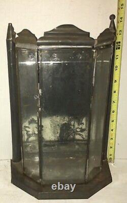 Antique Primitive Punched Tin Wall Sconce Candle Safe Closet Glass Holder