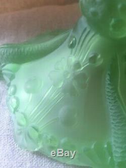 Antique SERPENT SNAKE KOI FISH Pair Vaseline Green Glass Candlesticks Lalique