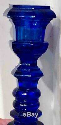 Antique Sandwich Glass Cobalt Glass, Pressed Hexagonal Small Candlestick, c 1840