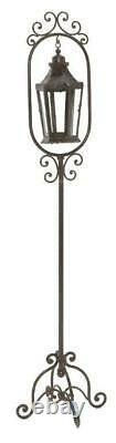 Antique Style Wrought Iron metal Floor Standing Candle Lantern Lamp bronze