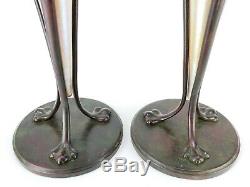 Antique Tiffany Studios Pair of Bronze and Favrile Glass Candlesticks ca1910