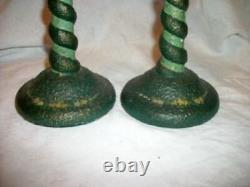 Antique Tiffin Glass Barley Twist Candle Holders HP Greens Tiny Flowers Textured