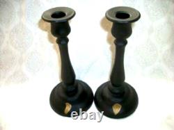 Antique Tiffin Glass Candle Holders Satin Glass Black Art Deco US Glass Co 1920s