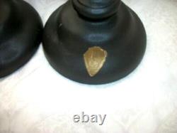 Antique Tiffin Glass Candle Holders Satin Glass Black Art Deco US Glass Co 1920s