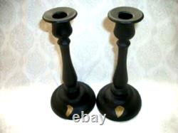 Antique Tiffin Glass Candle Holders Satin Glass Black Art Deco US Glass Co 1920s