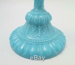 Antique Vallerysthal Portieux French Blue Opaline Glass Chimeres Candlestick