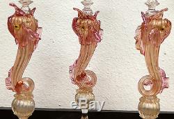 Antique Venetian Glass Three Large Dolphins Candlesticks 1880s
