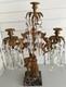 Antique Victorian Brass Candelabra, 5 Arm Candle Holders, Glass Prisms, Marble Base