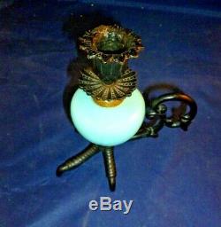 Antique Victorian Candlestick Holder Cast Iron Chicken Foot with Blue Glass Egg