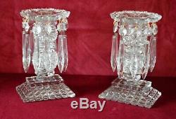 Antique Victorian Cut Glass Candlestick Lustres Pair of