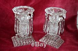 Antique Victorian Cut Glass Candlestick Lustres Pair of