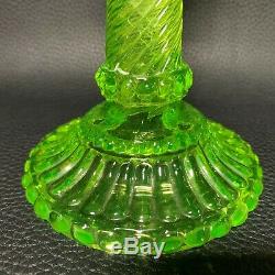 Antique Victorian French Uranium Vaseline Art Glass Candle Holdders Sticks