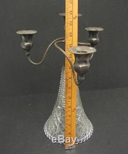 Antique Vtg Art Nouveau Cut Glass Silver 4 Light Candelabra Candle Stick Holder