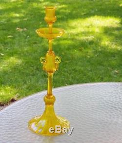 Antique Yellow Glass Candle Holder Steuben Loetz