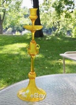 Antique Yellow Glass Candle Holder Steuben Loetz