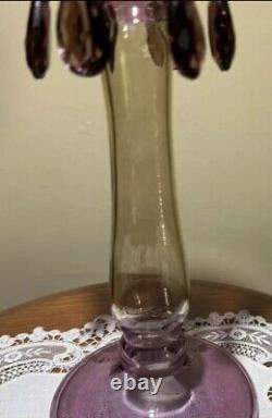 Antique ametnyst and gold iridescent blown glass candle holder with purple tears