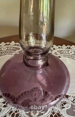 Antique ametnyst and gold iridescent blown glass candle holder with purple tears