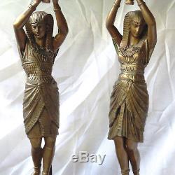 Art Deco Egyptian Revival Figural Candleholders-Electrified-Candle Lamps-20 in
