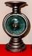 Art Deco Metal & Glass Candle Holders Silver Green Antique Finish Round