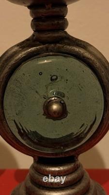 Art Deco Metal & Glass Candle Holders Silver Green Antique Finish Round