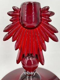 Art Deco New Martinsville Ruby Teardrop #4453 Flame Candlesticks