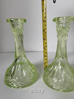 Art Deco Uranium Glass Dressing Table Set Candle Holders Tray Trinket Dish Pots