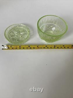 Art Deco Uranium Glass Dressing Table Set Candle Holders Tray Trinket Dish Pots