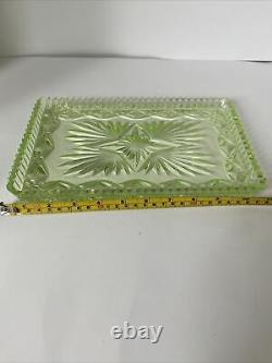 Art Deco Uranium Glass Dressing Table Set Candle Holders Tray Trinket Dish Pots