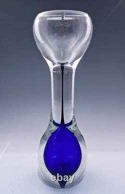 Art Glass Cobalt and Clear Candle Holder by Jacob Pfeifer