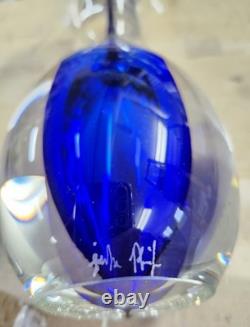 Art Glass Cobalt and Clear Candle Holder by Jacob Pfeifer