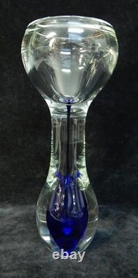 Art Glass Cobalt and Clear Candle Holder by Jacob Pfeifer