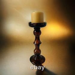 Art Glass Leopard Cheetah Tortoise Shell Amber 2 Way Pedestal Candle Holders 10